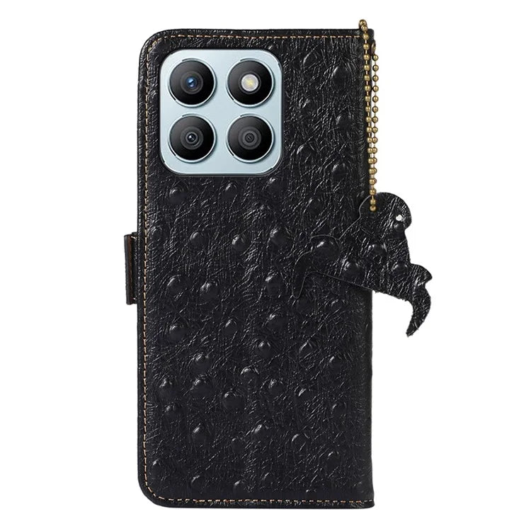 For Honor X8b 4G RFID Blocking Genuine Cow Leather Case Ostrich Texture