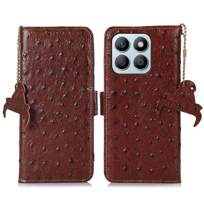 For Honor X8b 4G RFID Blocking Genuine Cow Leather Case Ostrich Texture