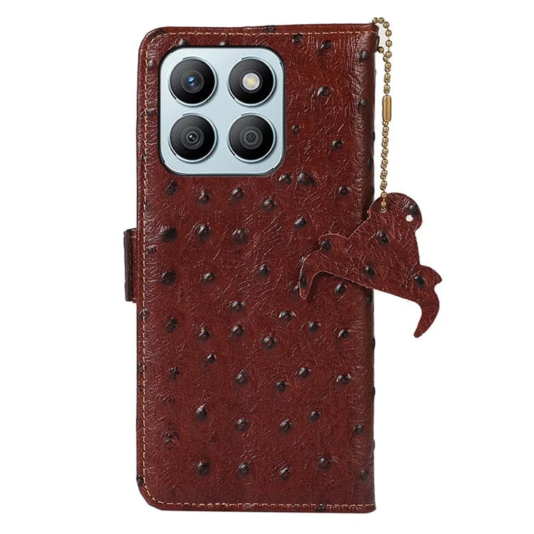 For Honor X8b 4G RFID Blocking Genuine Cow Leather Case Ostrich Texture