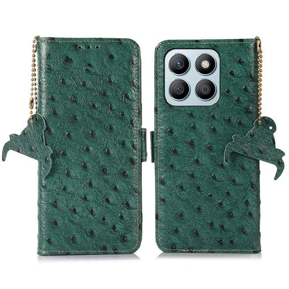 For Honor X8b 4G RFID Blocking Genuine Cow Leather Case Ostrich Texture