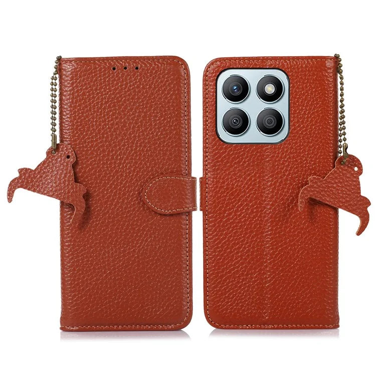 For Honor X8b 4G Phone Case Genuine Cow Leather Wallet Cover RFID Blocking