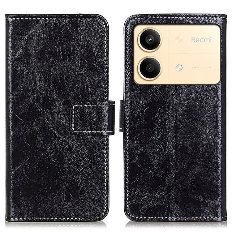 For Xiaomi Redmi Note 13R Pro 5G Magnetic Case Crazy Horse Texture Vintage Stand Cover