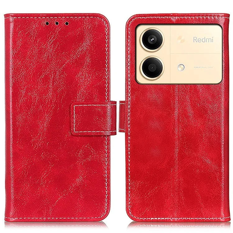 For Xiaomi Redmi Note 13R Pro 5G Magnetic Case Crazy Horse Texture Vintage Stand Cover