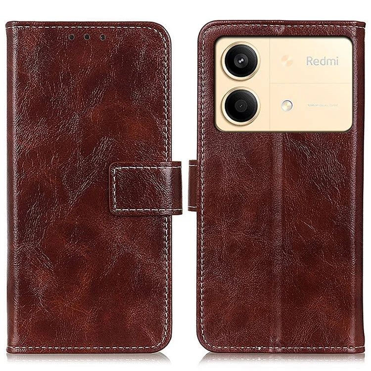 For Xiaomi Redmi Note 13R Pro 5G Magnetic Case Crazy Horse Texture Vintage Stand Cover