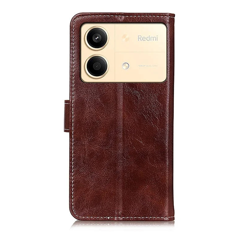 For Xiaomi Redmi Note 13R Pro 5G Magnetic Case Crazy Horse Texture Vintage Stand Cover