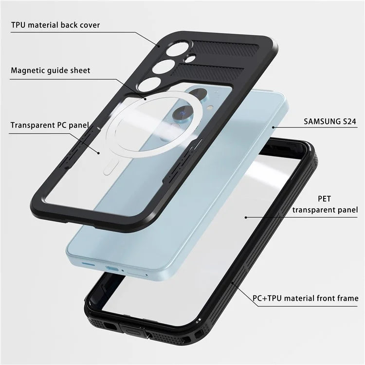 REDPEPPER For Samsung Galaxy S24 IP68 Waterproof Magnetic Case Clear Phone Cover