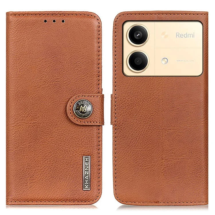 KHAZNEH For Xiaomi Redmi Note 13R Pro 5G Phone Case Cowhide Texture PU Leather Cover