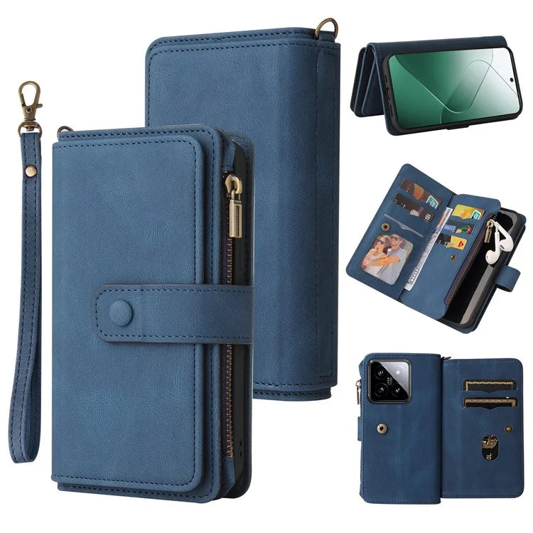 KT Multi-Functional Series-2 For Xiaomi 14 Pro Case Zipper Pocket Leather Phone Cover
