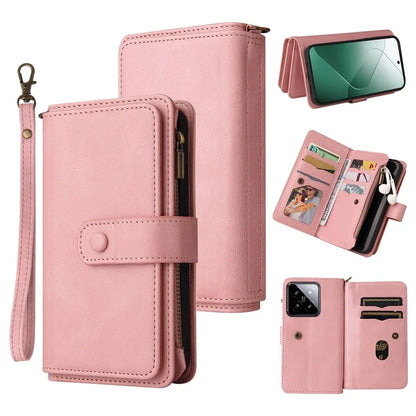 KT Multi-Functional Series-2 For Xiaomi 14 Pro Case Zipper Pocket Leather Phone Cover