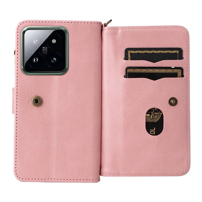 KT Multi-Functional Series-2 For Xiaomi 14 Pro Case Zipper Pocket Leather Phone Cover