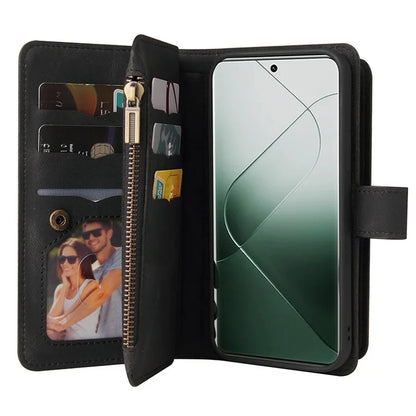 KT Multi-Functional Series-2 For Xiaomi 14 Pro Case Zipper Pocket Leather Phone Cover