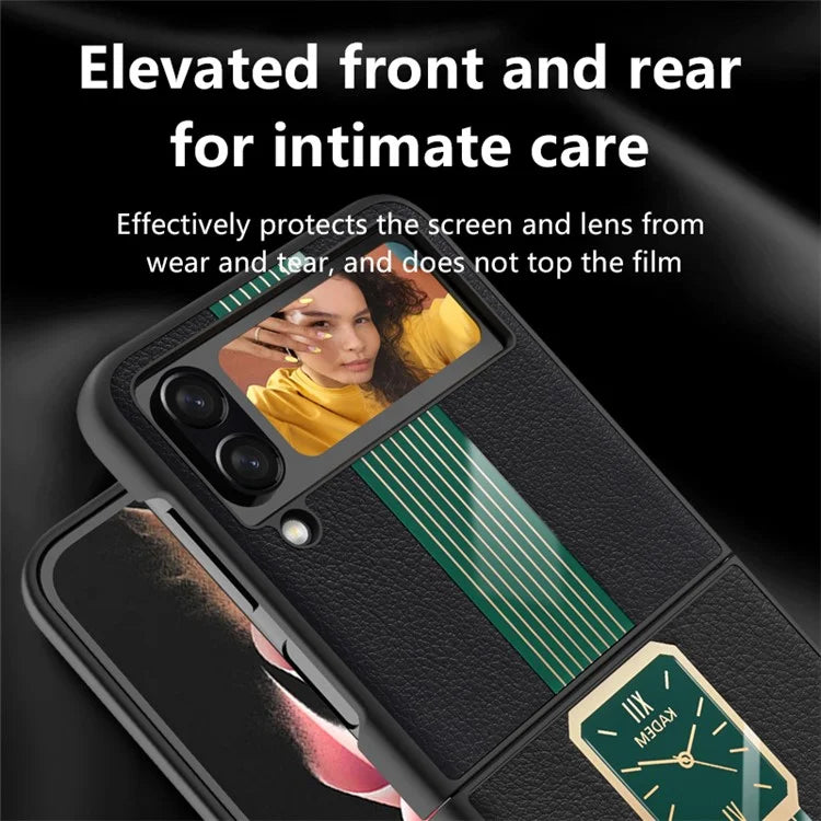 KADEM For Samsung Galaxy Z Flip4 5G Shockproof Case PU+Acrylic+TPU Electroplating Phone Cover