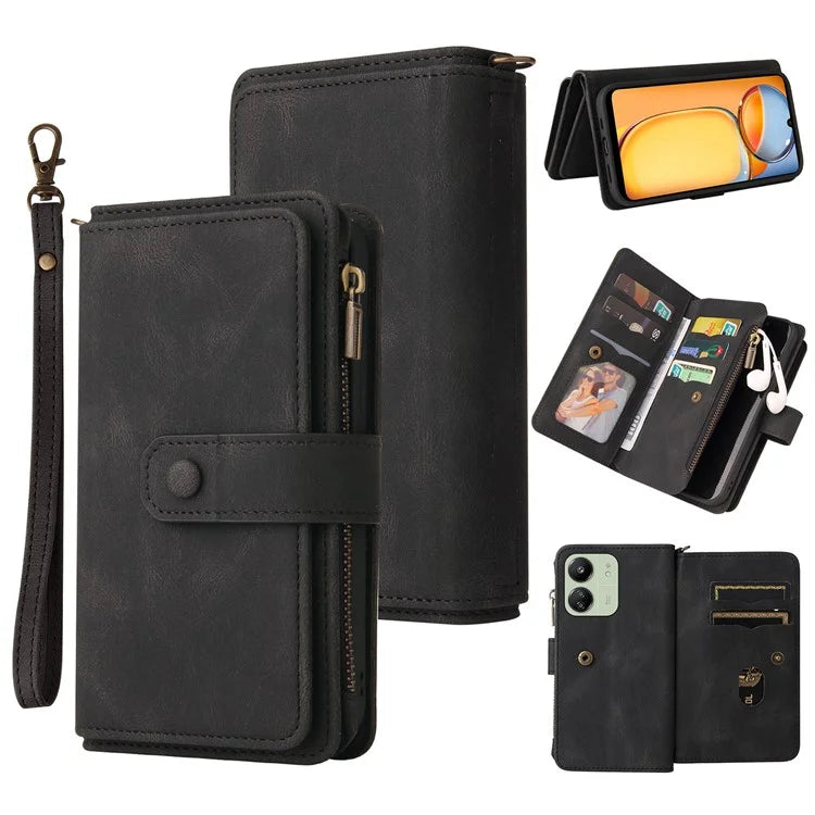 KT Multi-Functional Series-2 For Xiaomi Redmi 13C 4G / Poco C65 4G Leather Phone Case with Zipper Wallet