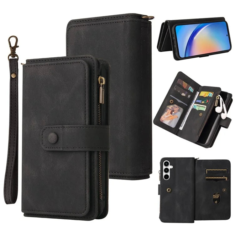 KT Multi-Functional Series-2 For Samsung Galaxy A35 5G Case Card Slots Leather Cover with Hand Strap