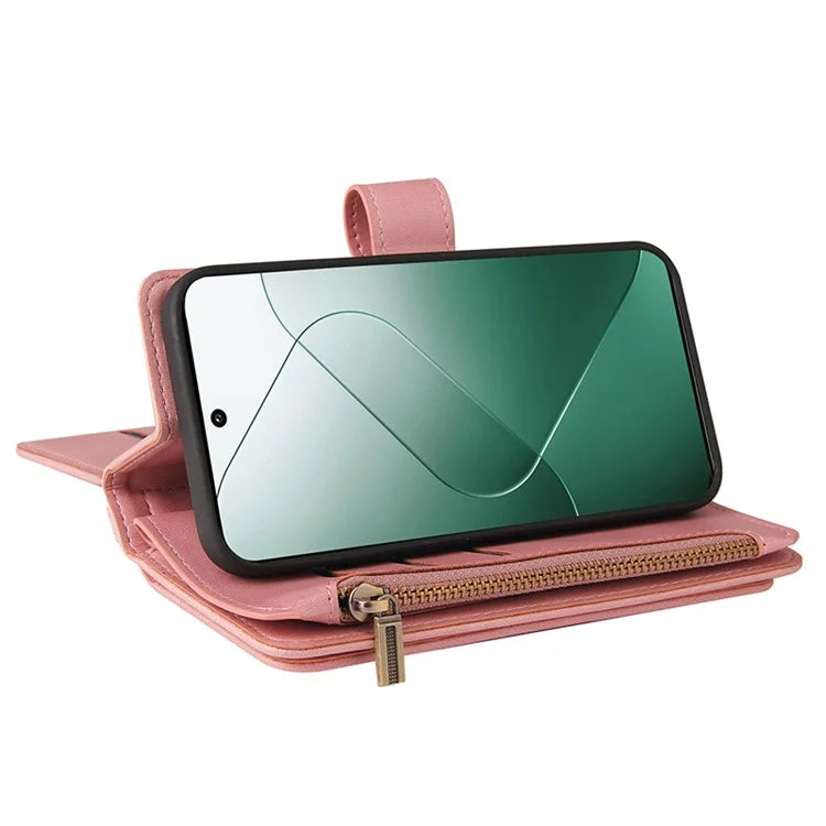 KT Multi-Functional Series-2 For Xiaomi 14 Magnetic Phone Case Skin-touch Leather Stand Cover