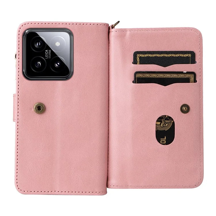 KT Multi-Functional Series-2 For Xiaomi 14 Magnetic Phone Case Skin-touch Leather Stand Cover