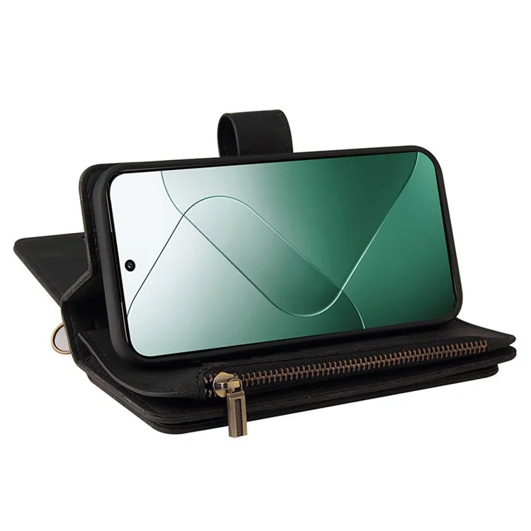 KT Multi-Functional Series-2 For Xiaomi 14 Magnetic Phone Case Skin-touch Leather Stand Cover