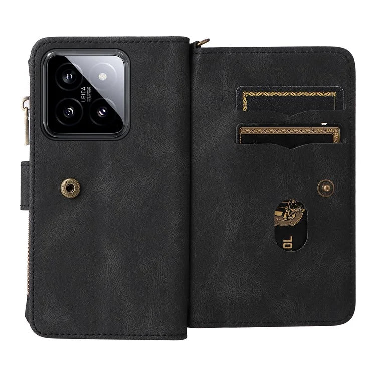 KT Multi-Functional Series-2 For Xiaomi 14 Magnetic Phone Case Skin-touch Leather Stand Cover