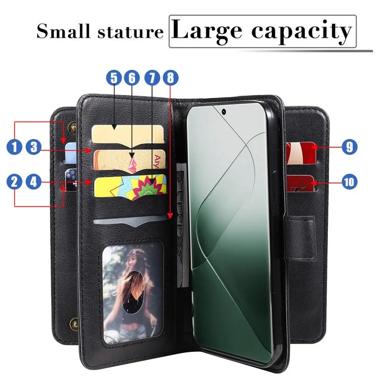 KT Multi-functional Series-1 For Xiaomi 14 Pro Leather Wallet Case with 10 Card Slots