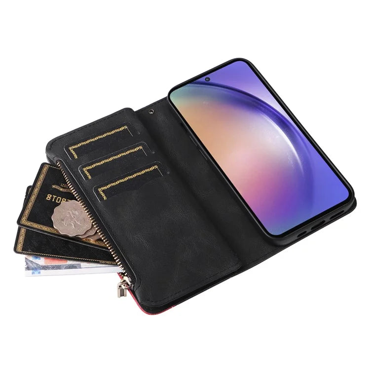 KT Multi-function Series-5 For Samsung Galaxy A55 5G Leather Wallet Case 9 Card Slots