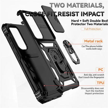 For Samsung Galaxy S24 Case with Camera Slide Protector Kickstand PC+TPU Phone Cover