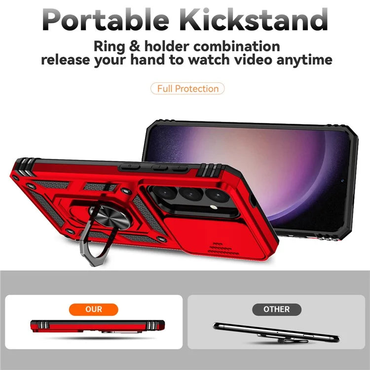 For Samsung Galaxy S24 Case with Camera Slide Protector Kickstand PC+TPU Phone Cover
