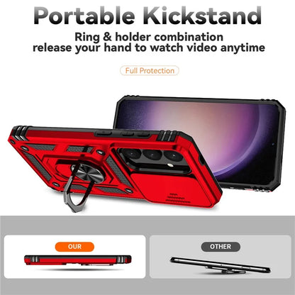For Samsung Galaxy S24 Case with Camera Slide Protector Kickstand PC+TPU Phone Cover