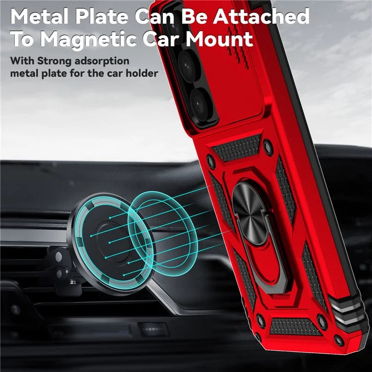 For Samsung Galaxy S24 Case with Camera Slide Protector Kickstand PC+TPU Phone Cover