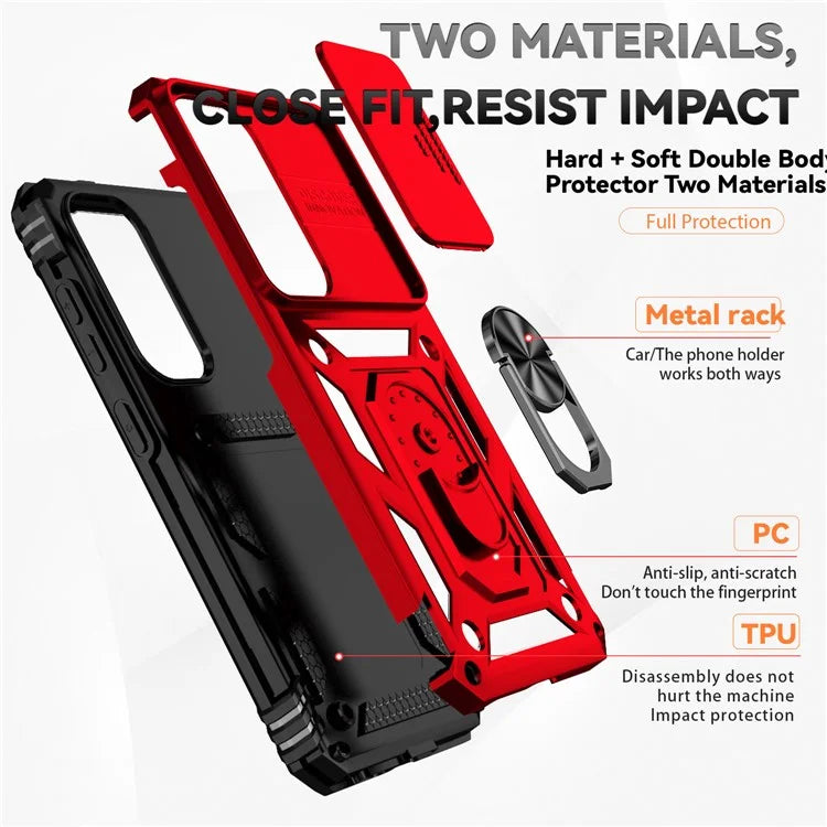 For Samsung Galaxy S24 Case with Camera Slide Protector Kickstand PC+TPU Phone Cover