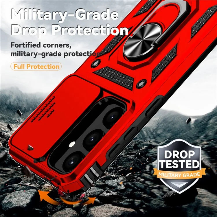 For Samsung Galaxy S24 Case with Camera Slide Protector Kickstand PC+TPU Phone Cover