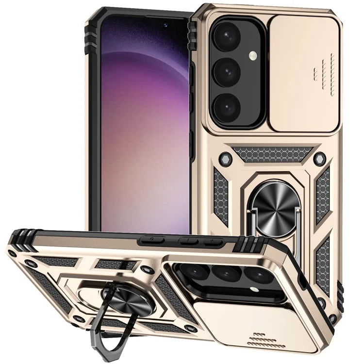 For Samsung Galaxy S24 Case with Camera Slide Protector Kickstand PC+TPU Phone Cover