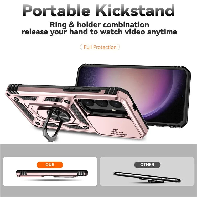 For Samsung Galaxy S24 Case with Camera Slide Protector Kickstand PC+TPU Phone Cover