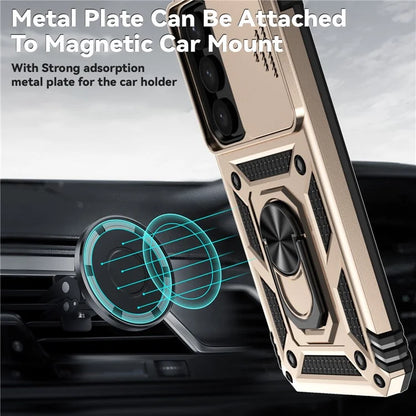 For Samsung Galaxy S24 Case with Camera Slide Protector Kickstand PC+TPU Phone Cover