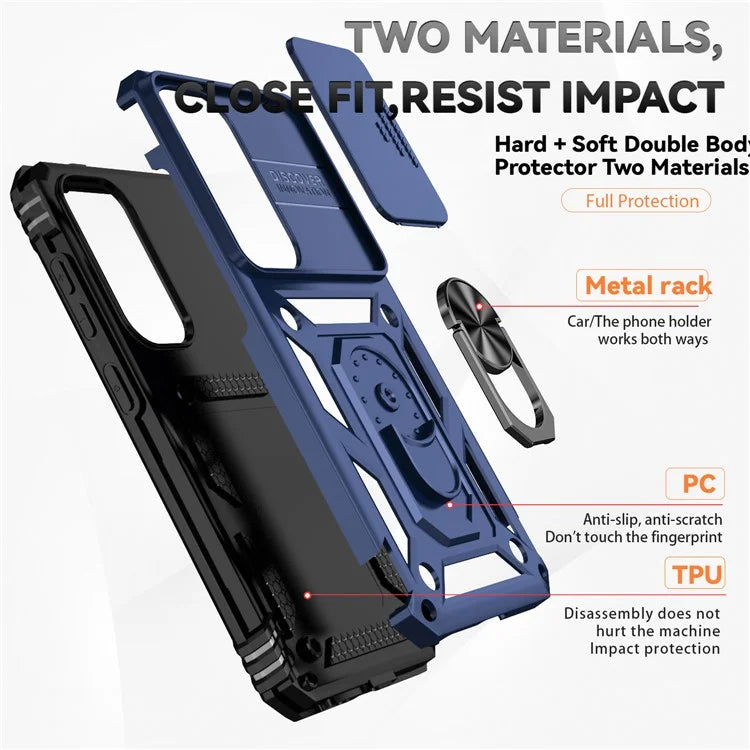 For Samsung Galaxy S24 Case with Camera Slide Protector Kickstand PC+TPU Phone Cover