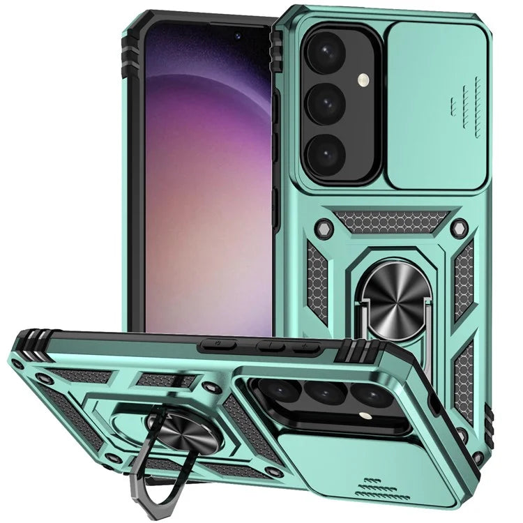 For Samsung Galaxy S24 Case with Camera Slide Protector Kickstand PC+TPU Phone Cover