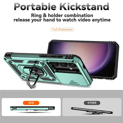 For Samsung Galaxy S24 Case with Camera Slide Protector Kickstand PC+TPU Phone Cover