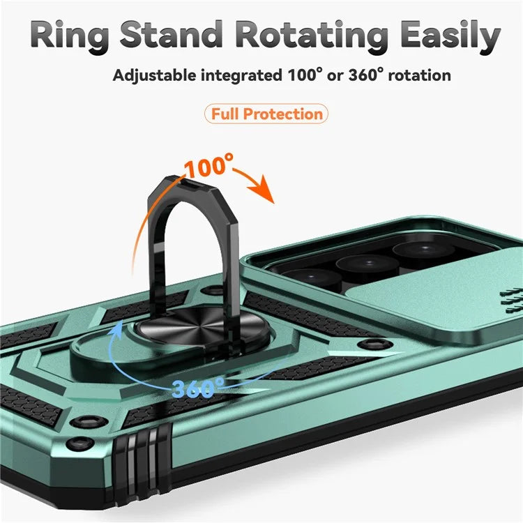 For Samsung Galaxy S24 Case with Camera Slide Protector Kickstand PC+TPU Phone Cover