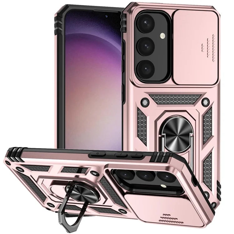 For Samsung Galaxy S24 Case with Camera Slide Protector Kickstand PC+TPU Phone Cover