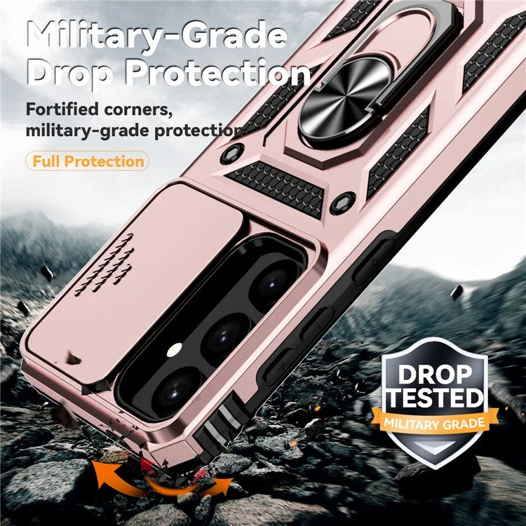 For Samsung Galaxy S24 Case with Camera Slide Protector Kickstand PC+TPU Phone Cover