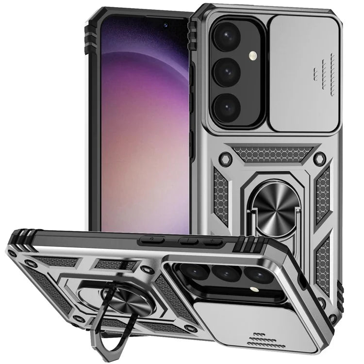 For Samsung Galaxy S24 Case with Camera Slide Protector Kickstand PC+TPU Phone Cover