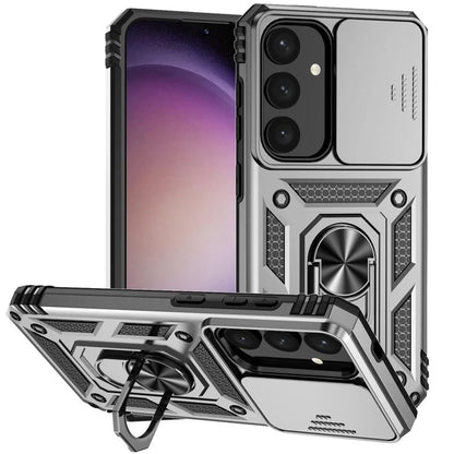 For Samsung Galaxy S24 Case with Camera Slide Protector Kickstand PC+TPU Phone Cover