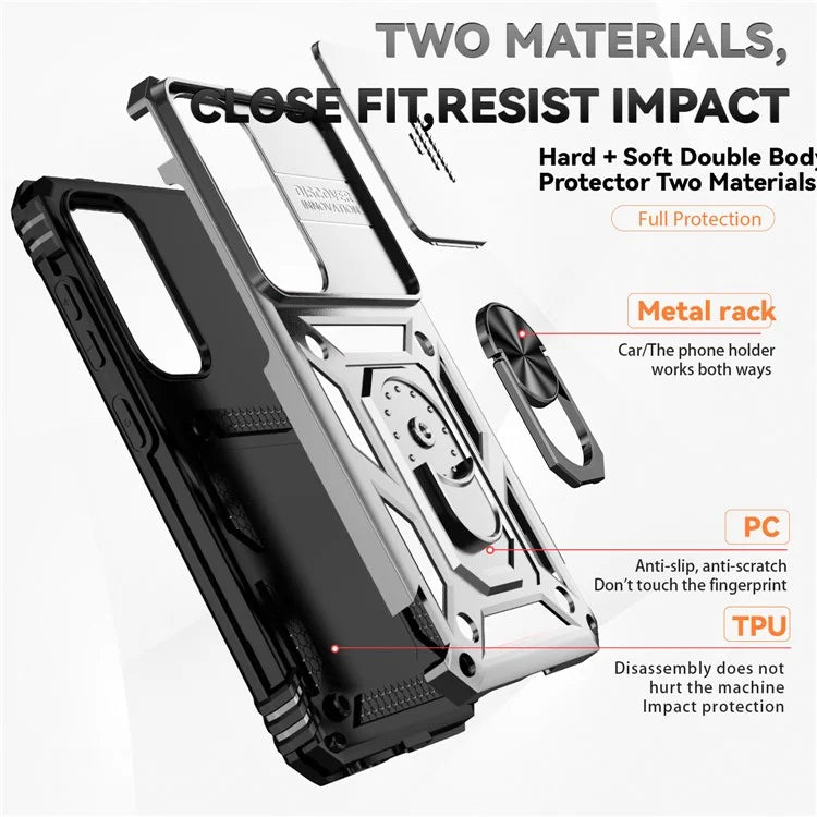 For Samsung Galaxy S24 Case with Camera Slide Protector Kickstand PC+TPU Phone Cover