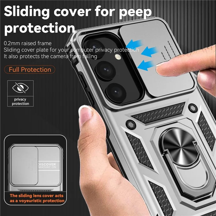 For Samsung Galaxy S24 Case with Camera Slide Protector Kickstand PC+TPU Phone Cover