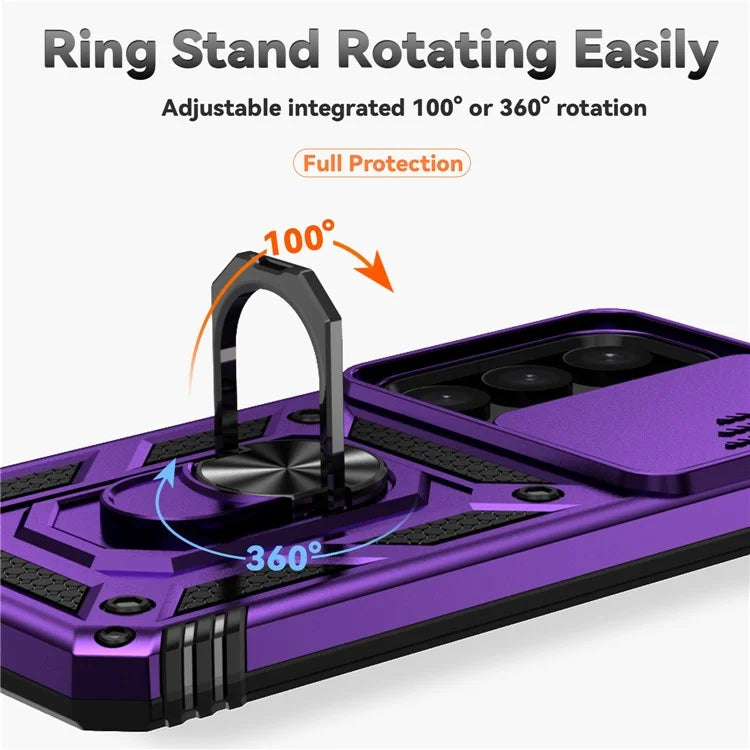 For Samsung Galaxy S24 Case with Camera Slide Protector Kickstand PC+TPU Phone Cover