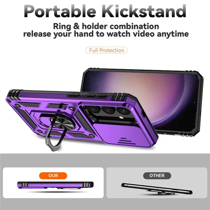 For Samsung Galaxy S24 Case with Camera Slide Protector Kickstand PC+TPU Phone Cover