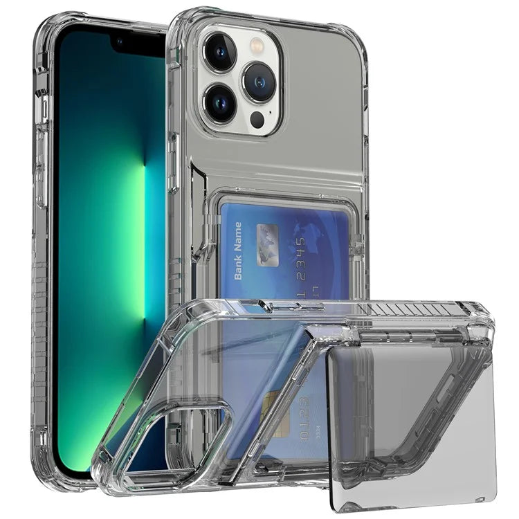 For iPhone 13 Pro Clear Case Card Slots Phone Cover PC Back+TPU Frame