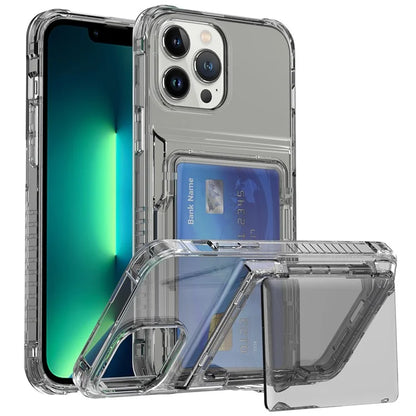 For iPhone 13 Pro Clear Case Card Slots Phone Cover PC Back+TPU Frame