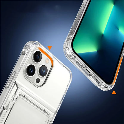 For iPhone 13 Pro Clear Case Card Slots Phone Cover PC Back+TPU Frame