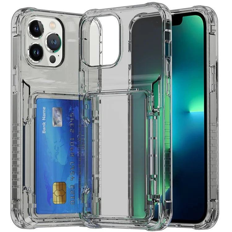For iPhone 13 Pro Clear Case Card Slots Phone Cover PC Back+TPU Frame