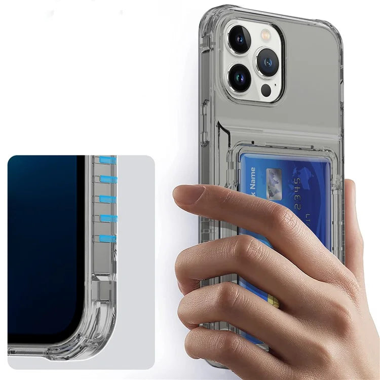 For iPhone 13 Pro Clear Case Card Slots Phone Cover PC Back+TPU Frame
